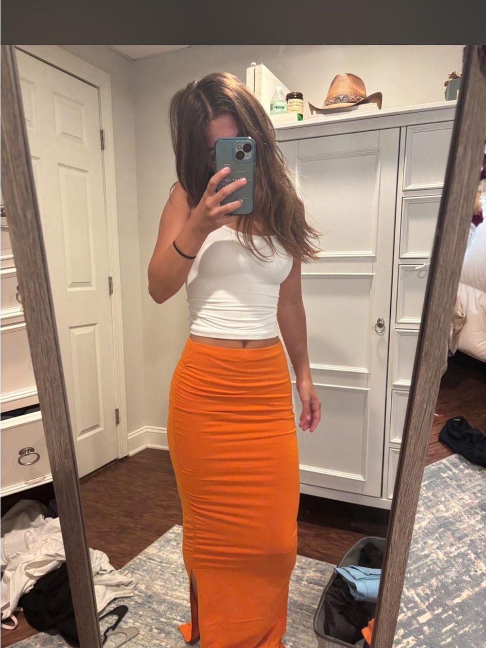heavy manners Women's Orange Maxi Skirt - Sleek High-Waist Style